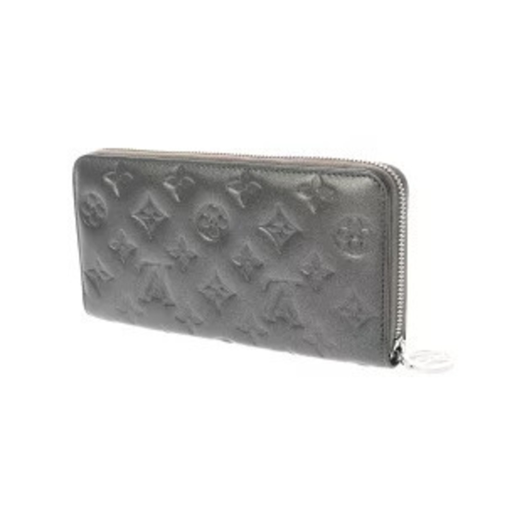 Louis Vuitton Wallet Anthracite Lambskin Monogram Long Zippy Leather Brown